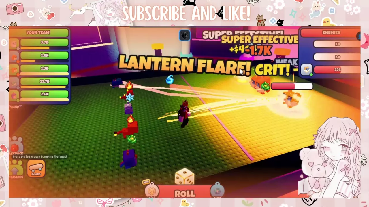 Lantern Flare with bright yellow attack effects, effectiveness messages and a critical-hit callout.