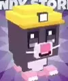 Miner Mole wearing a yellow helmet with a square headlamp.