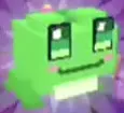 Green cube-shaped Lily Frog with large eyes.