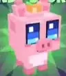 Pink Peach Piglet with blue eyes and a square snout.