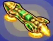 Gold Tycoon Board with green gems and golden thrusters.