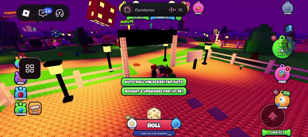 Auto Roll unlock notification and the AUTO button beside ROLL.