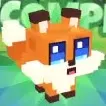Orange Tangerine Fox with blue eyes, white cheeks and dark ear tips.