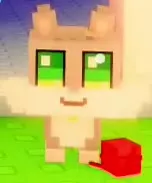 Light-colored Yarn Kitten with green eyes and a red yarn ball.