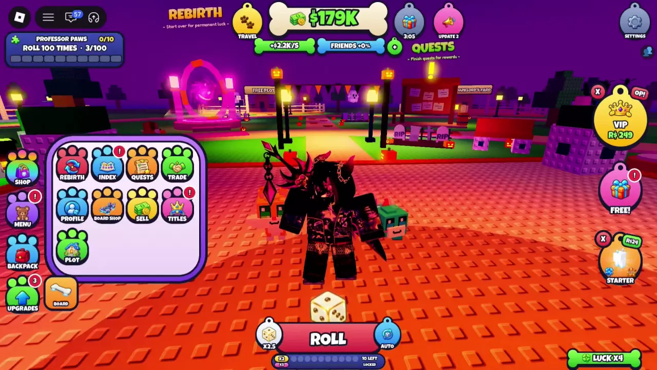 Expanded Pet Dice menu with SELL in the second row and TRADE in the top row.