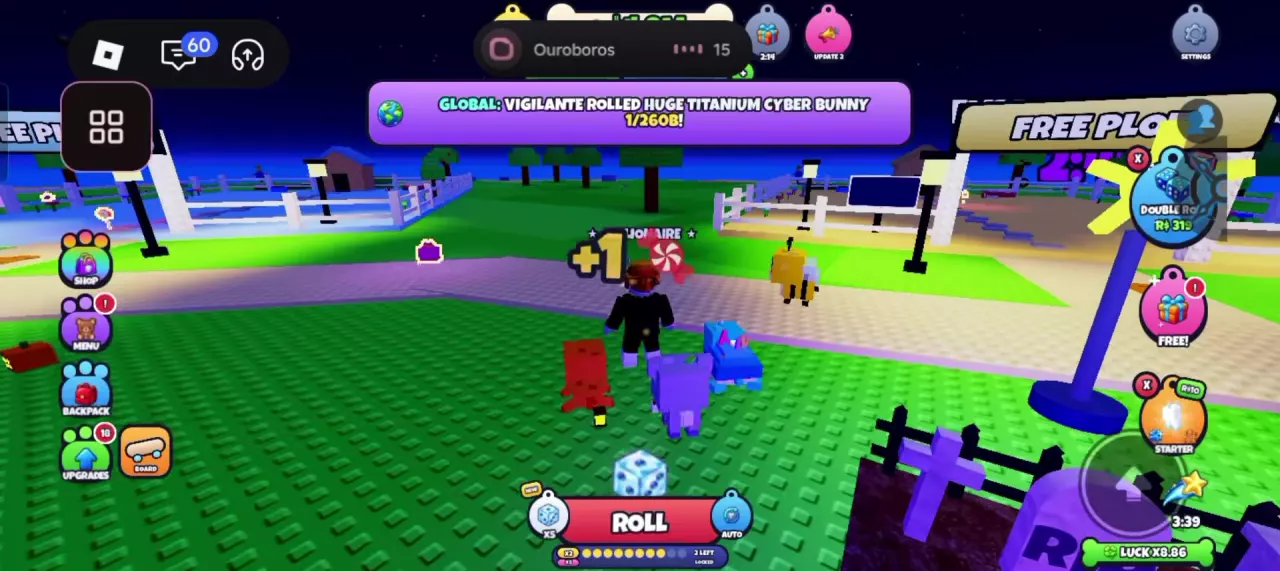 Candy on a plaza path and a red-and-white candy gain icon beside the player.